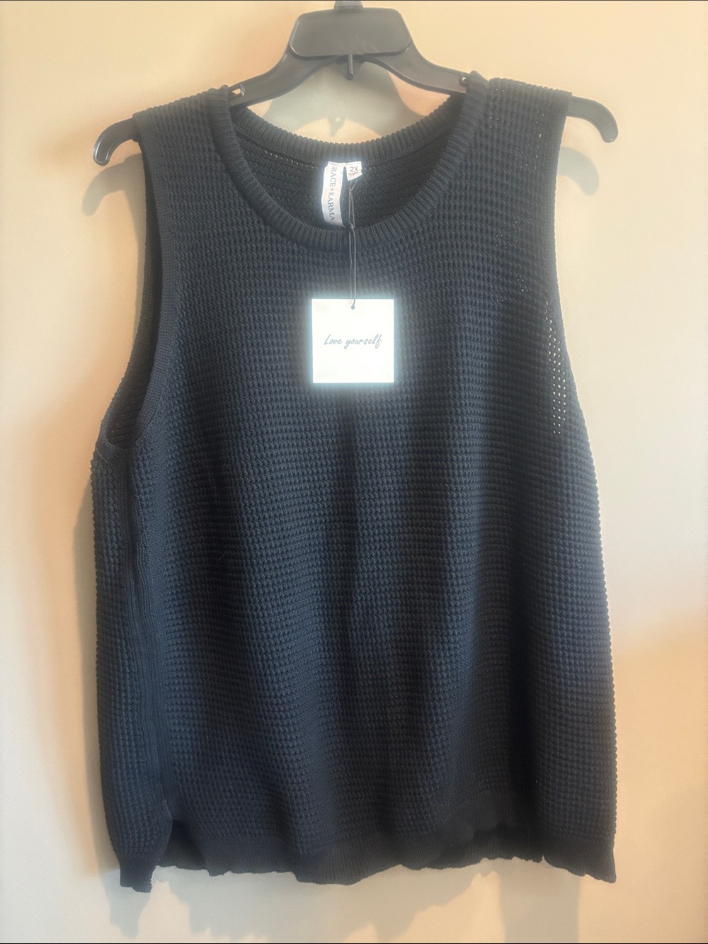 Black Knit Sleeveless Sweater Tank - "Love Yourself" Tag